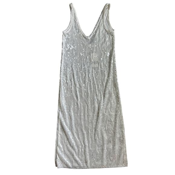 Zara Sleeveless V Neck Sequined Maxi Dress White Size XS - Picture 7 of 11